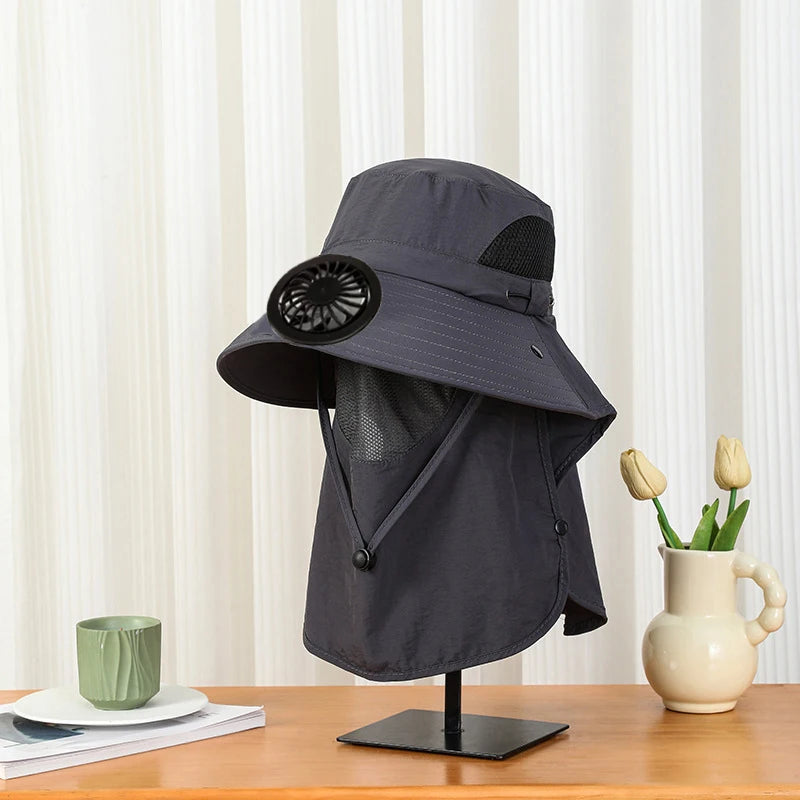 Solar Powered Fan Hat for Men Wide Brim UV Protection Hat for Outdoor Activities Hiking Fishing Camping Vue A1