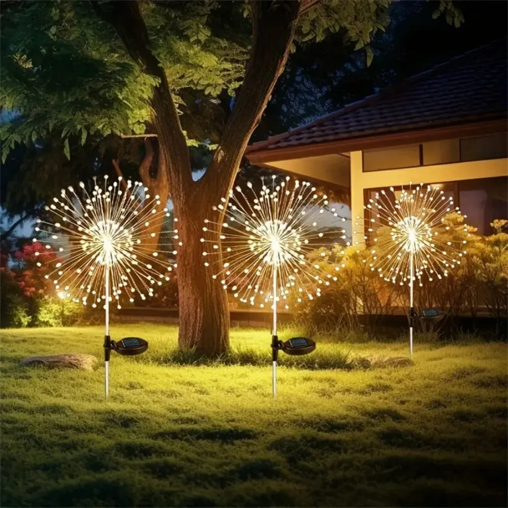 1PC/2PC 90/120/150/180/200LED Solar Fireworks Ground Plug in Light,Used for Holiday,Courtyard,Balcony,Flower Bed Decoration Vue