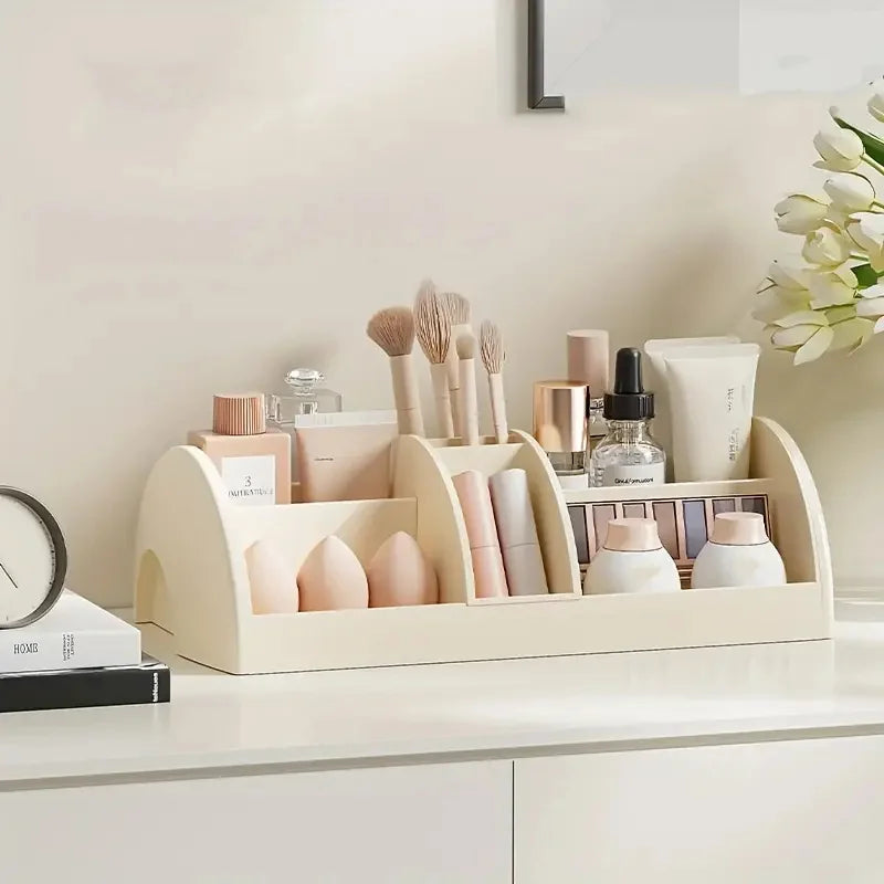 Large Capacity Cosmetic Tools Organizer with Adjustable Divider Makeup Brushes Storage Box with Drawer For Skincare Lipstick Vue