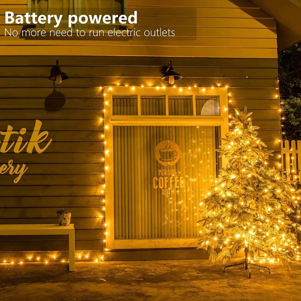1PC 10M 100LED Outdoor Waterproof LED String Light with Remote Control, Powered by 3AA Battery, Used for Courtyard Decoration Vue