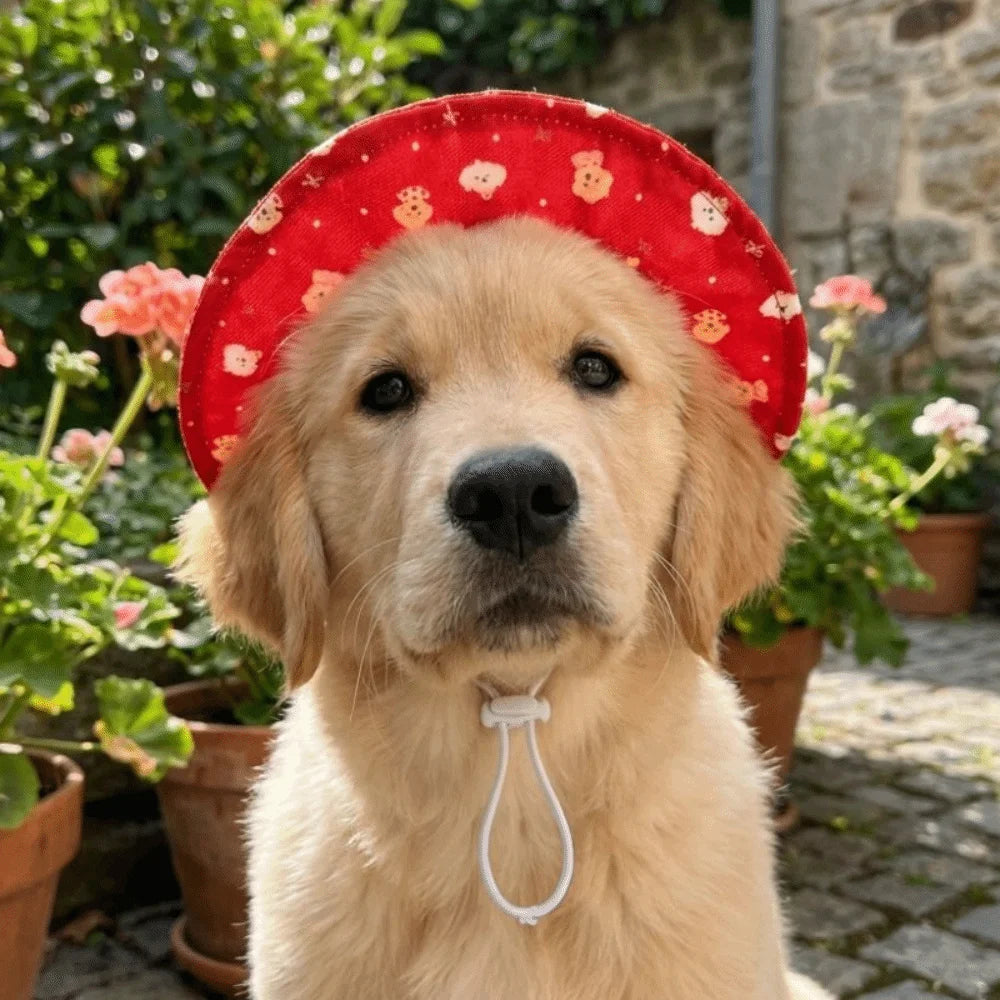 Adjustable Dog Fisherman Hat Breathable Cartoon Print Cat Bucket Hat UV Protection with Ear Hole Cat Sunscreen Hat Puppy Vue
