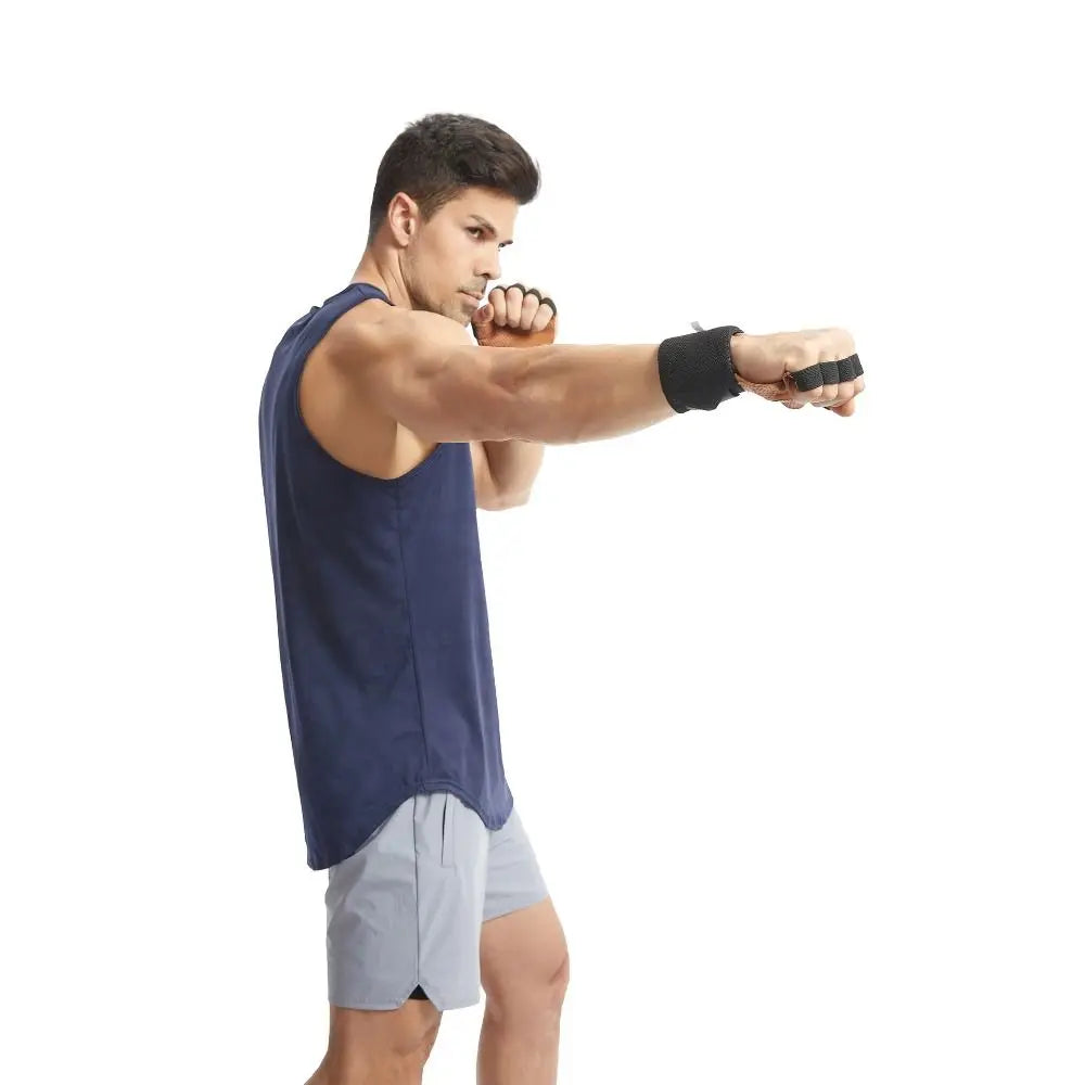 1 Pair Cowhide Weight Lifting Gloves Four-finger Non-Slip Ventilated Gym Wristband Deadlift Training Fitness Workout Gloves Vue