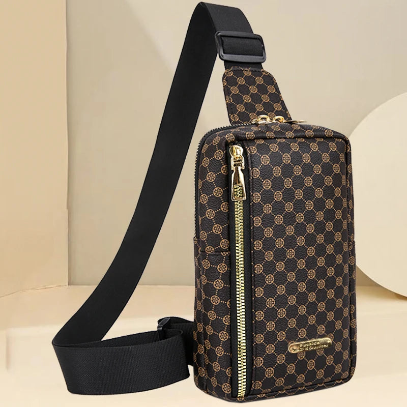 Classic Rhombus Print Rider Chest Crossbody Bag Water Resistant