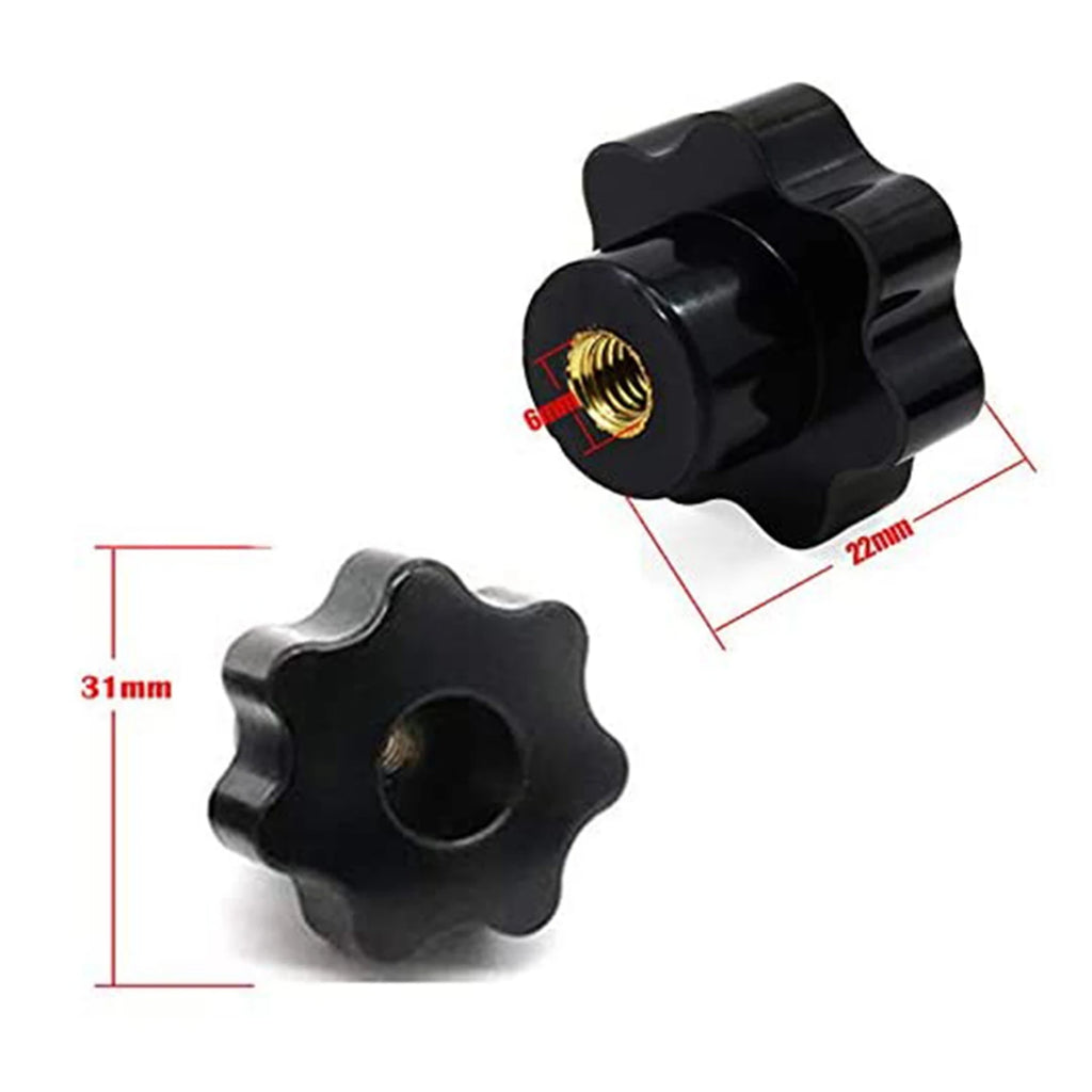 ABKW-20PCS M6 Female Knob Screws M6 X 32Mm Female Threaded Star Head Clamping Knob Grip Black Vue