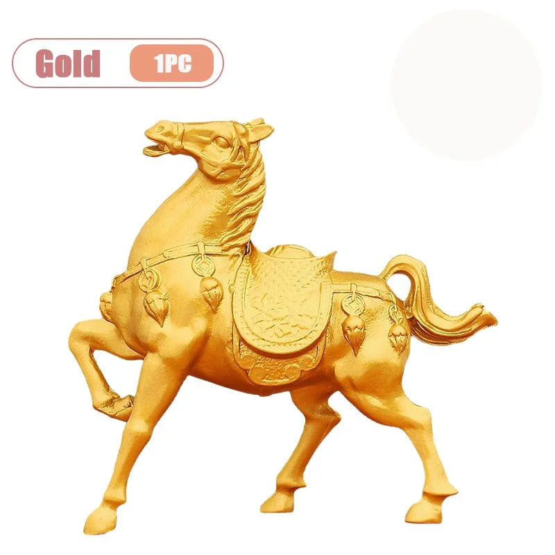 1-4PCS Zodiac Horse Decor Gold Plated Alloy Statue Desk Ornament for Good Luck Fortune Home Office Decoration Gift for Men Women Vue Gold-1PC