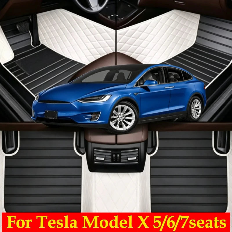 Custom Car Floor Mats For Tesla Model X 5/6/7seats 2016-2026 Foot Coche All Weather Auto Accessories Foot Leather Carpets Vue