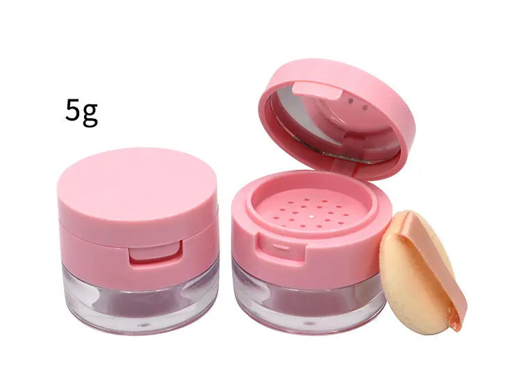 Empty Mini Loose Powder Container Bottle Private Label Pink Portable Jar With Puff Mirror Cosmetic Makeup Travel Box 50pcs Bulk Vue 5g