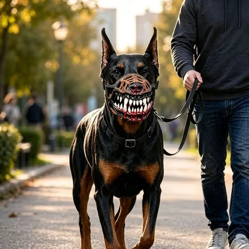 Werewolf Dog Muzzle with Realistic Fangs and Scary Teeth Hilarious Halloween Costume Prop for Anti Bite Chew Scavenging Training Vue