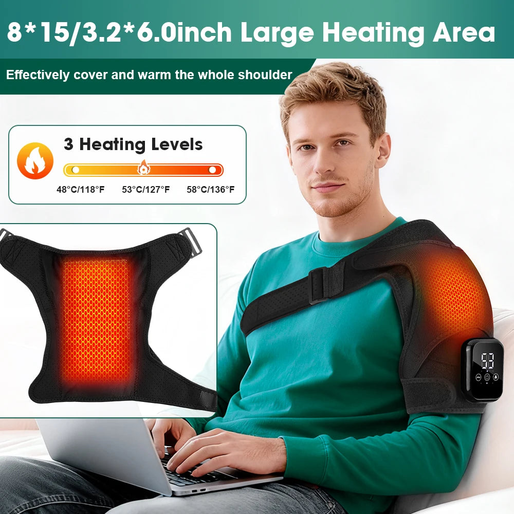 Electric Heating Vibration Shoulder Massager Wrap 3 Massage Mode 3 Adjustabal Temperature Shoulder Support Belt Strap Vue
