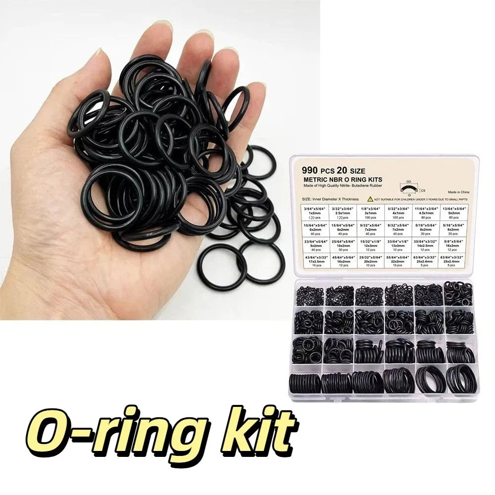 990pcs Kit Air Conditioning O Ring Kit Durable Wear-resistant Seal Rubber O-Rings High-pressure Maintenance Vue