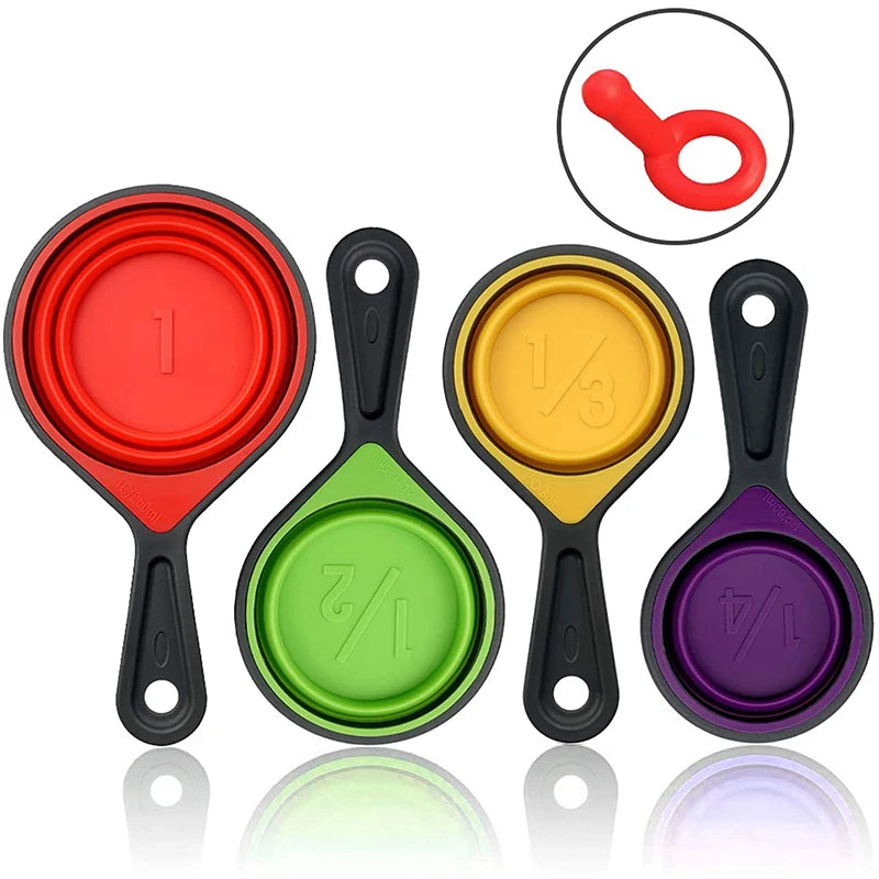 4/8Pcs Silicone Measuring Cup Measuring Spoon Collapsible Baking Measuring Tool Set for Coffee Flour Honey Sugar Baking Spoon Vue