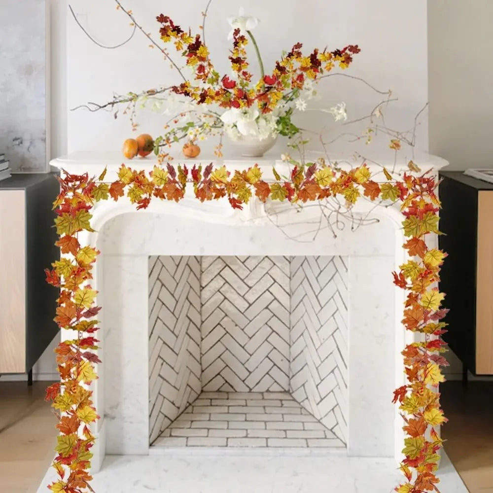 Creative Red Autumn Maple Leaves Realistic 1.7m Artificial Maple Garland Lifelike Silk Maple Leaves Maple Leaf Plant Decoration Vue