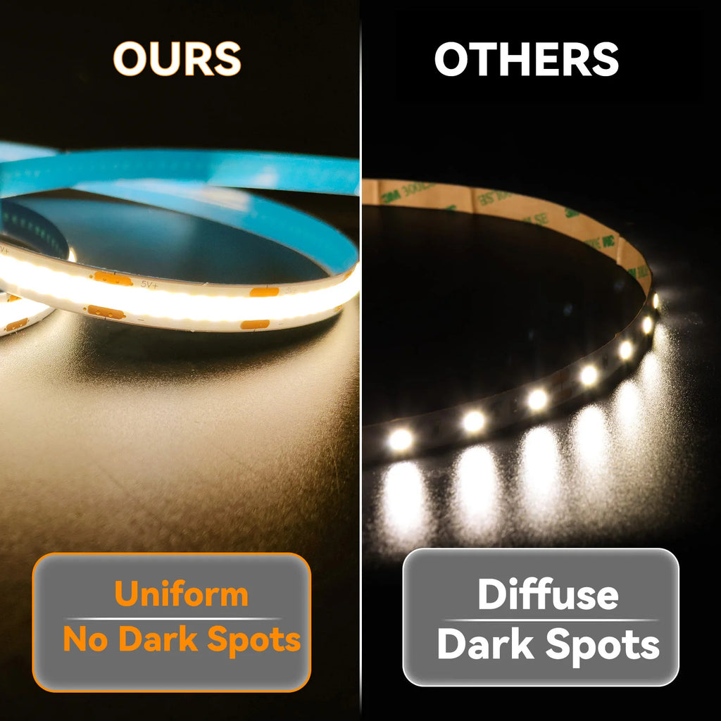 USB 5V COB LED Strip Lights With Touch Control Adjustable Brightness Suitable for Home Cabinets Vanities TV Backgrounds Lighting Vue