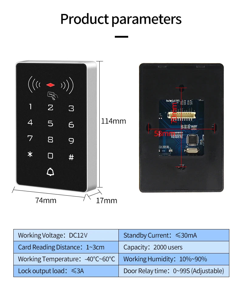 Lucking Door K8 2000 Users 125kHz / 13.56MHz RFID Keypad Stand Alone Access Control Panel Wiegand 26 Gate Door Opener DC 12V Vue