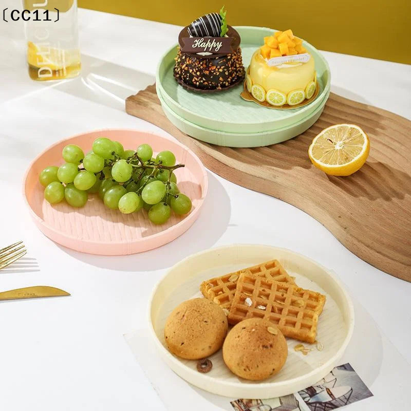Bamboo Woven Circular Disc Dinner Plate Fruit Snack Trays Breakfast Vue