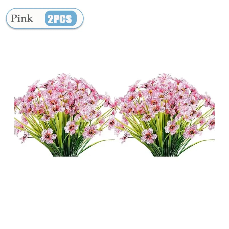 2-16PCS Violet Artificial Flowers Wall Hanging Fake Flower Bouquet Outdoor Home Garden Decoration DIY Wedding Party Home Decor Vue Pink-2PCS