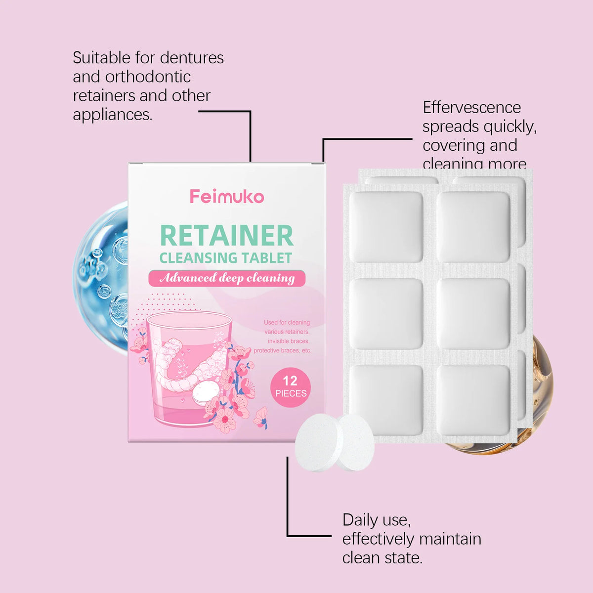 Denture Cleaning Effervescent Tablets-Deeply Clean Impurities in Denture Crevices, Keep Them Fresh,Clean and Comfortable to Wear Vue