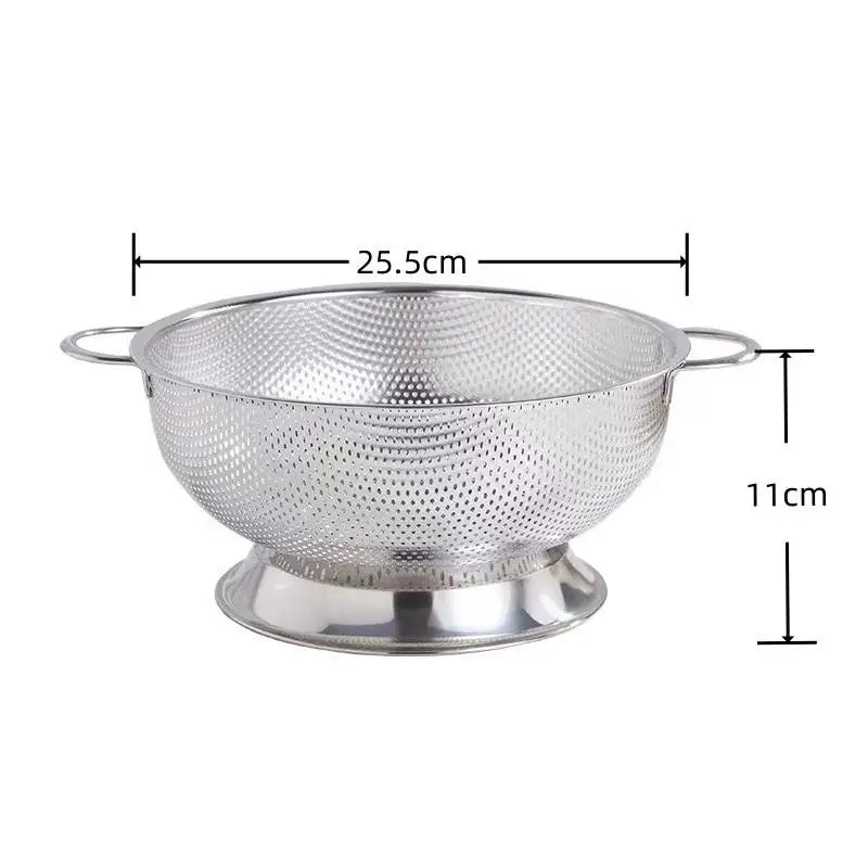 Stainless Steel Colander With Double Handle Food Pasta Strainer Basket With Self-draining Solid Ring Base Fine Mesh Filter Vue 25cm
