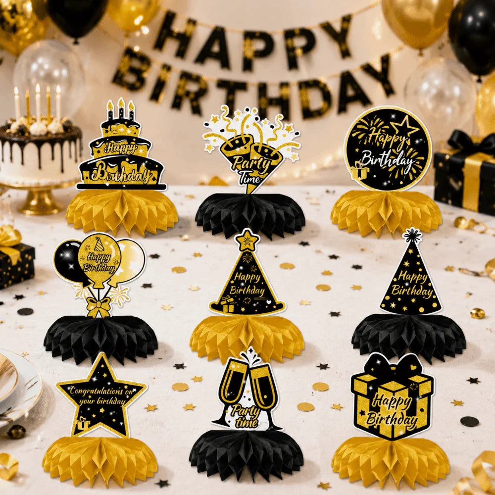 9Pcs/Set Shiny Birthday Paper Honeycomb Decor Vivid Color 3D Party Honeycomb Decorations Foldable Paper Birthday Party Supplies Vue