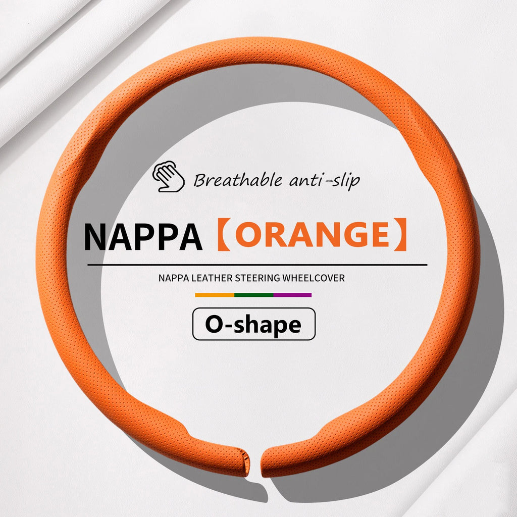 Breathable Leather D cut Auto Steering Wheel Cover Ultra-Thin Non-Slip D/O Shape Sport Car Steering Wheel Protector Accessories Vue Orange-O