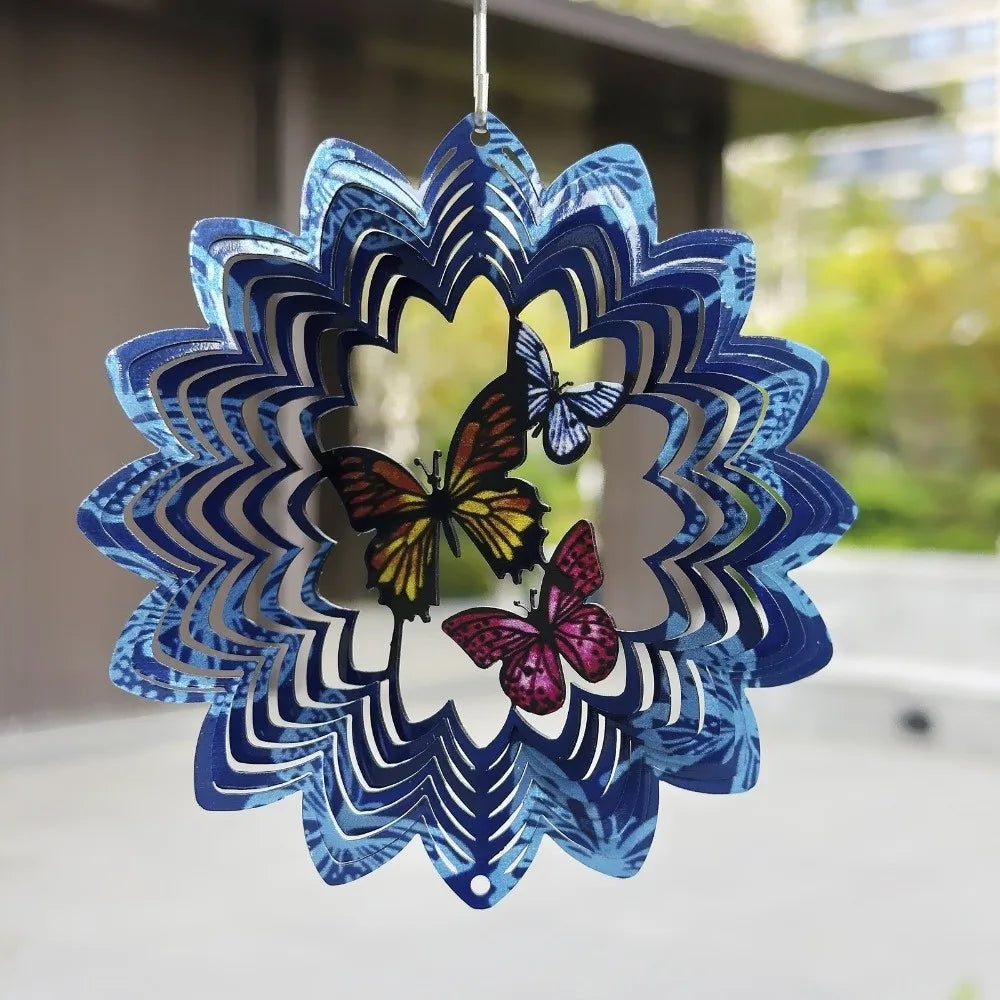 Vintage 3D Mandala Wind Chime Butterfly Flower Rotating Pendant Four-leaf Clover Vibrant Color Wind Spinner Yard Decoration Vue