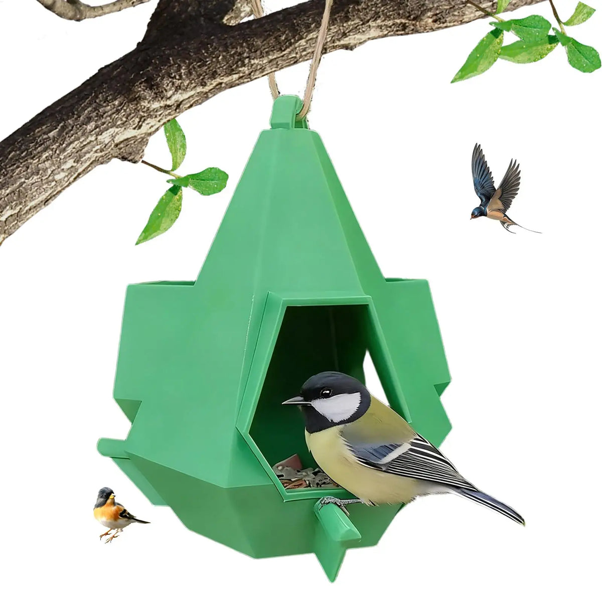 Hangable Bird Feeder House Shelter Food Station Roof Design Weather Resistant Easy Refill Wild Bird Feeders for Adults Elderly Vue