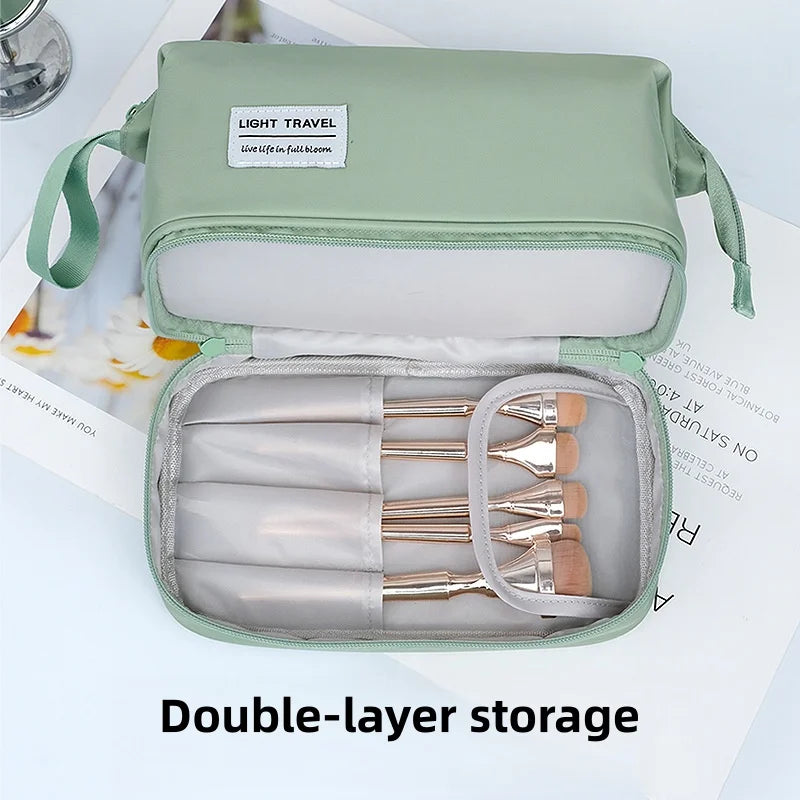 Large Capacity Cosmetic Bag Double Layer Toiletry Bag Makeup Organizer Toiletry Travel Bag Portable Travel Essentials Vue