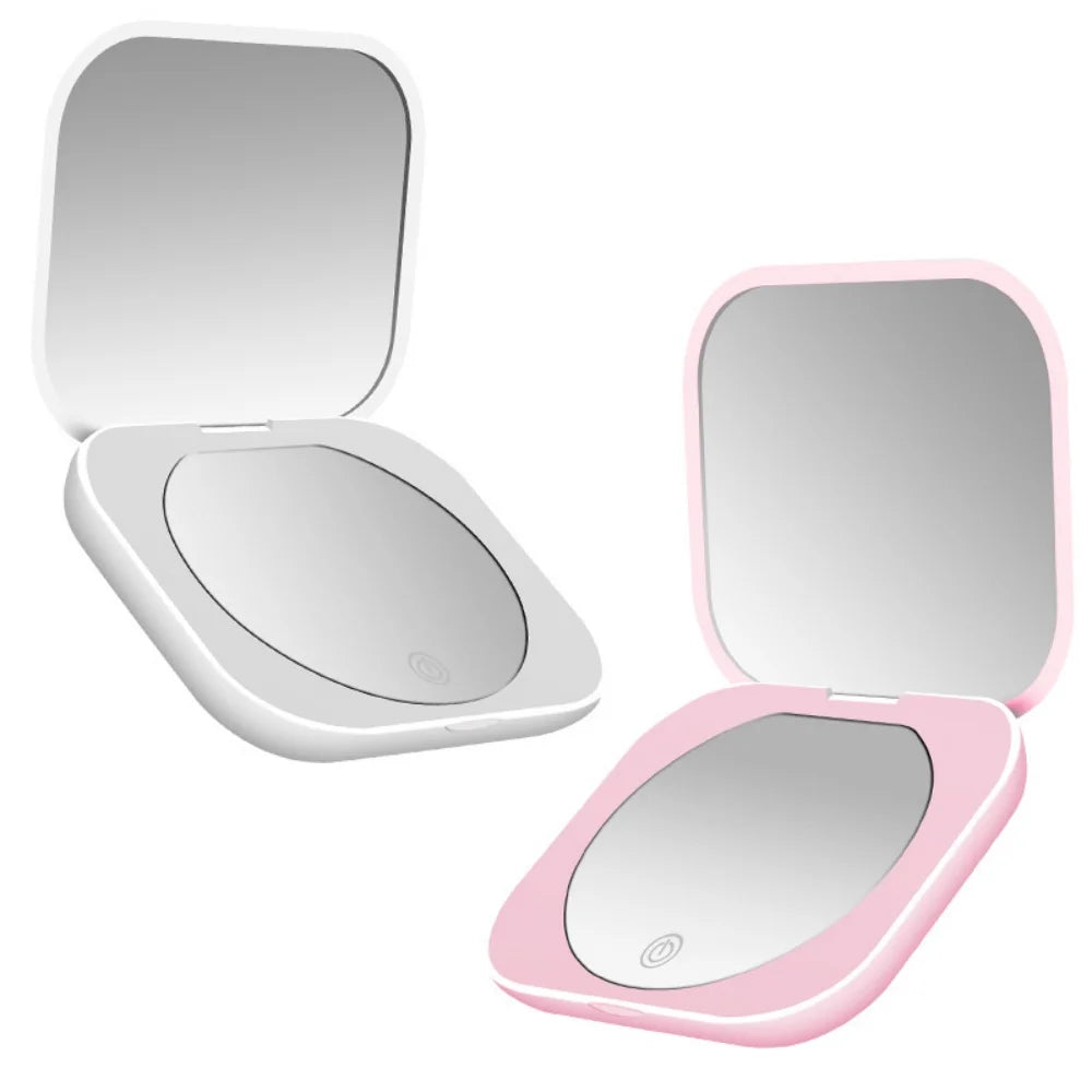 Compact Small Mini Gift Vanity Table Folding Led Lights Portable Hand Held Pocket Makeup Mirror 2X magnifying Vue