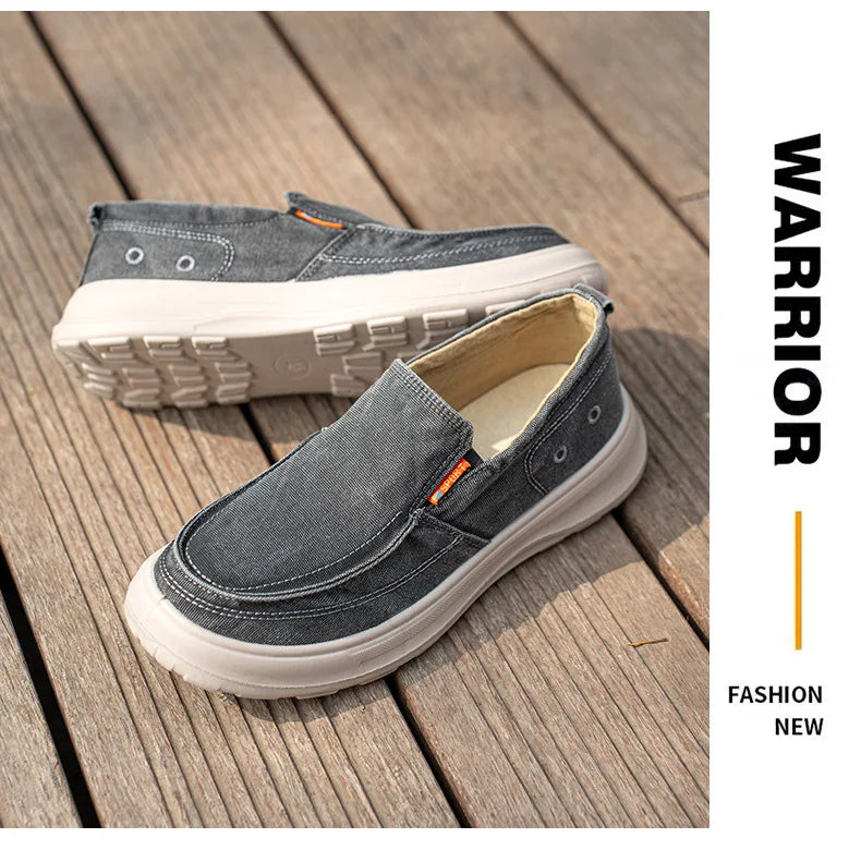 Men's Canvas Slip-On Shoes Wide Toe Thick Anti-Slip Sole Canvas Slip-On Shoes Vue