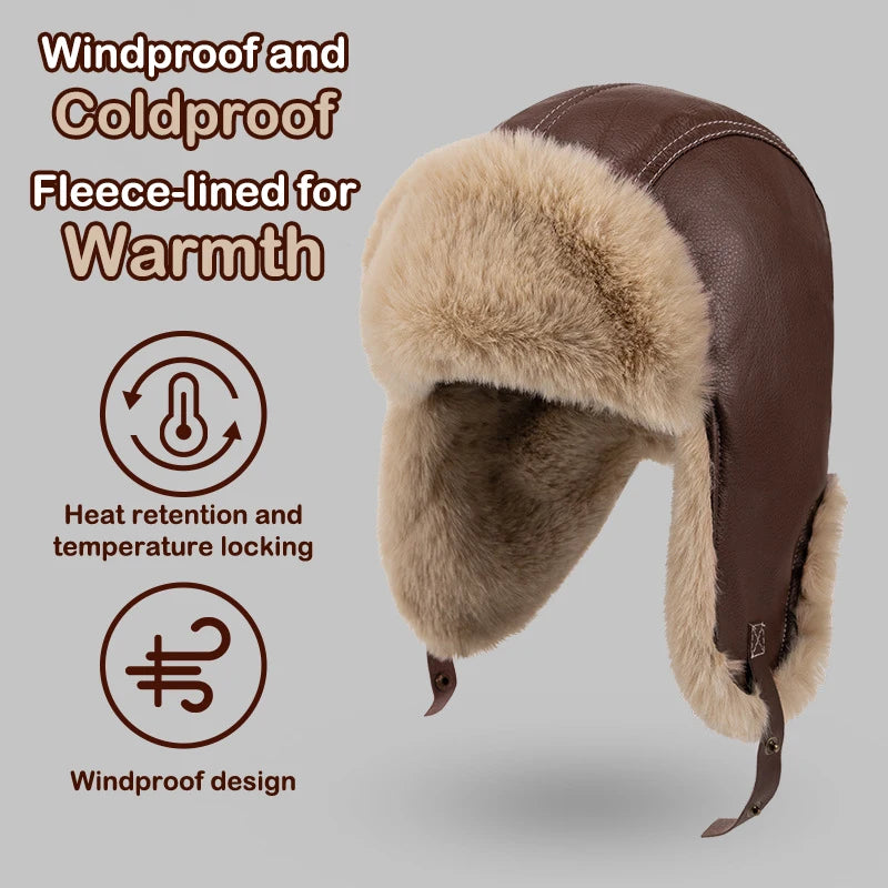Winter Warm Ear Protector Head Cap For Men Women Outdoor Thick Windproof Warm Cycling Cap Retro Pilot Locomotive Warm Cap Vue