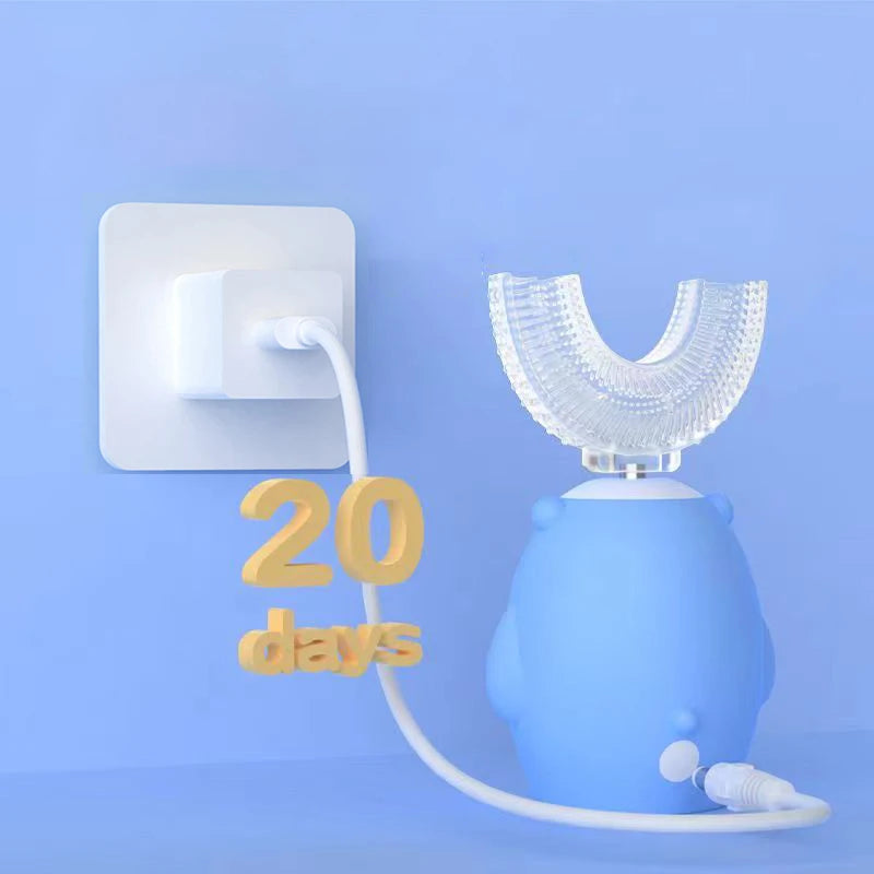360° Sonic Electric Toothbrush for Kids Children U Shape Automatic Silicone Tooth Brush Smart Timer Rechargeable Blue Light IPX7 Vue