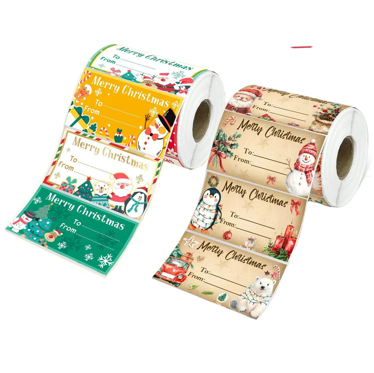 Colorful Christmas Stickers 180/roll Merry Christmas Tags Write-On Holiday Waterproof Stickers Wrapping Envelope Sealing Sticker Vue