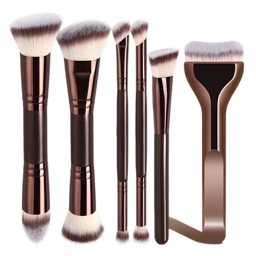 New Makeup Brushes Set Private Label Luxury Brown Color Beauty Tools Vegan Foundation Blush Shadow Powder Brush Wholesale Vue 6pcs brushes