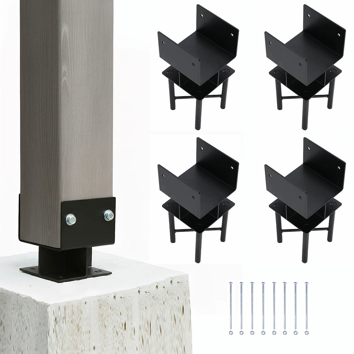 4-Pack 6x6 Post Base Brackets U-Shaped Steel for Concrete Pergola Post Base Bracket Vue United States
