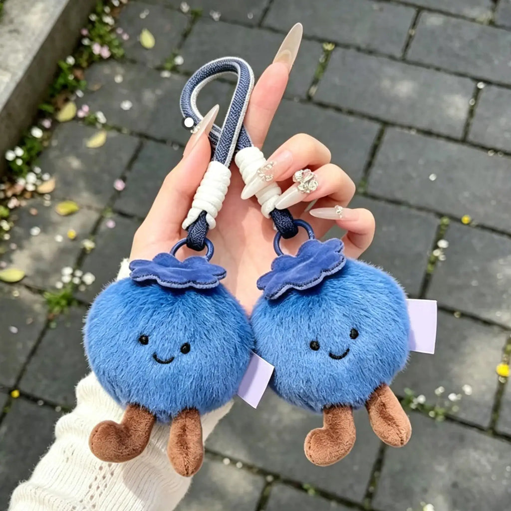 Adorable Plush Blueberry Shape Bag Charm Keychain for Purse for Women Men Kids Boys Girls Teens Adults Wife Girlfriend Traveling Vue
