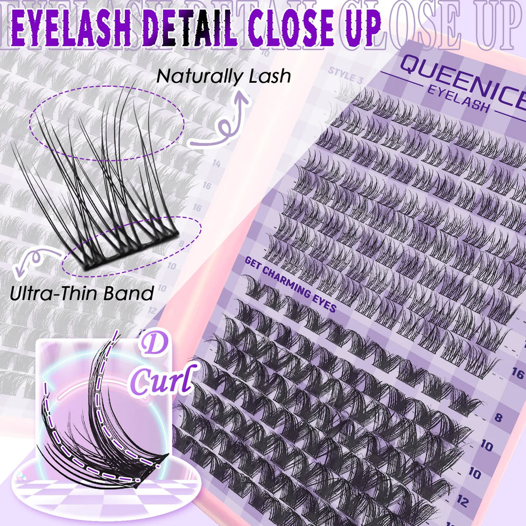Eyelash Extension Kit QUEENICE Lash Clusters 8-16mm, Super Large Capacity, Suitable for Beginners Vue