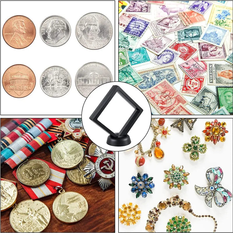 1pcs Square 3D Floating Jewelry Coin Shells Gems Minerals Rocks Specimen Display Frame Holder Box Case Stand Home Decoration Vue