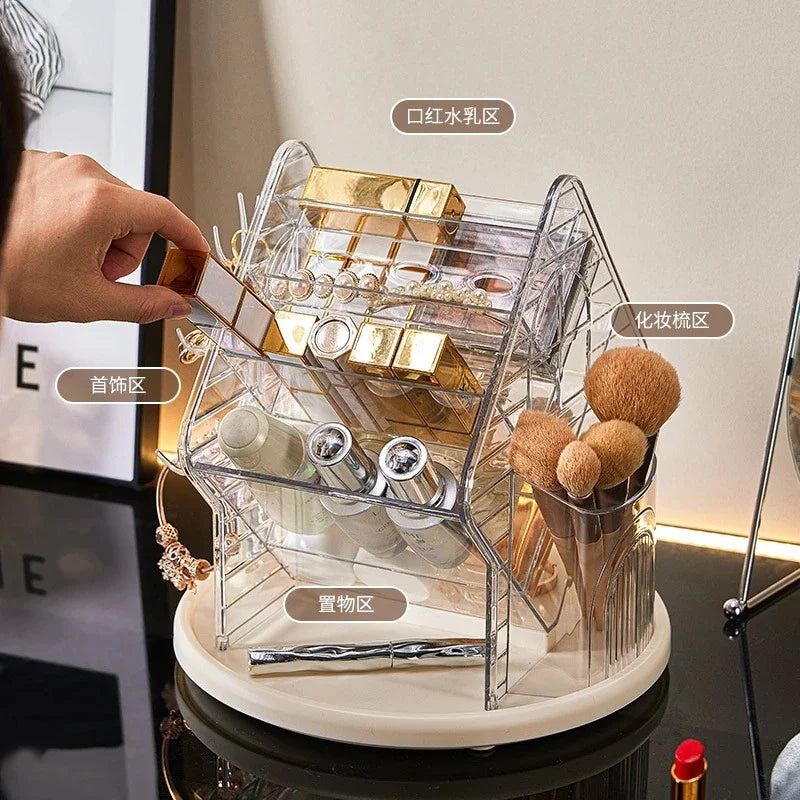 Rotating Makeup Organizer Storage Box Desktop Vanity Lipstick Brush Holder Rack For Women Teens Birthday Christmas Gift Elegant Vue