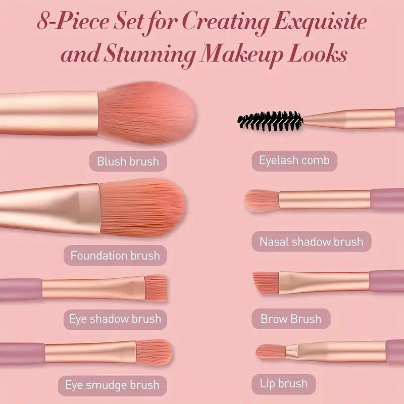 8pcs Makeup Brush Set, Professional Cosmetic Tools, Foundation Powder, Eyeshadow, Kabuki Blending, Beauty Tool Vue