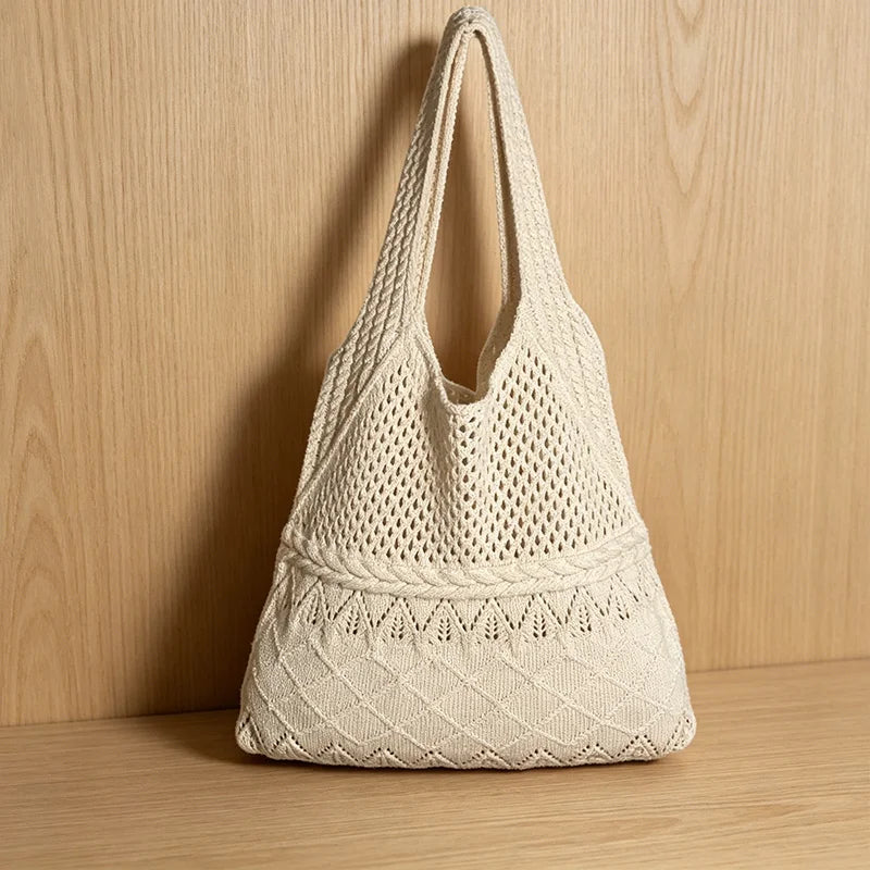 Solid Knitted Bag Hollow Woven Embroidered Shoulder Soft Handbags