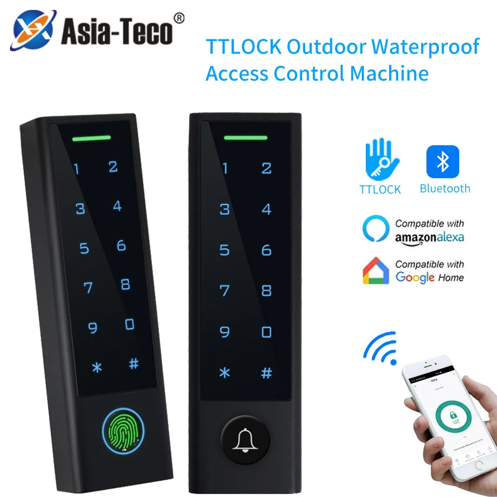 TTLock Bluetooth Fingerprint Access Control Keypad Waterproof Doorbell Keypad with RF IC Card Reader for Smart Door Lock System Vue