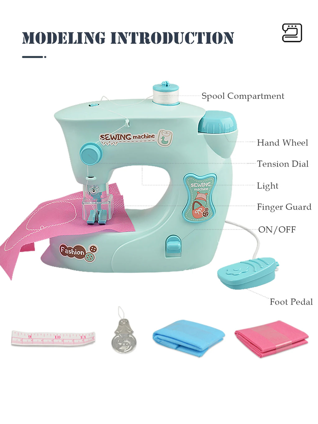 Electric Sewing Machine Toy, Mini Diy Simulation Sewing for Girls Kids 3+ Easy Beginners Toys Play Home Parenting Vue