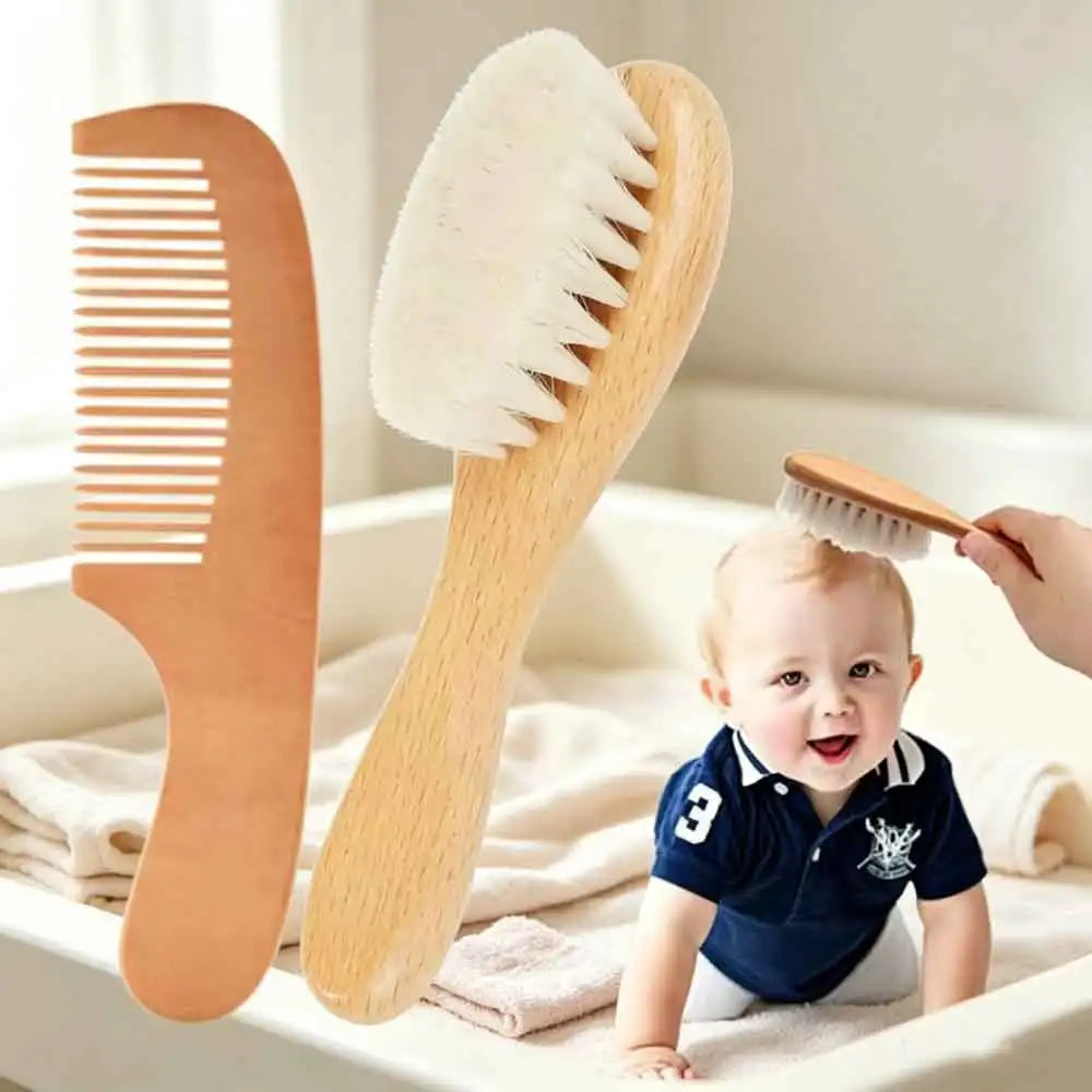 Baby Wool NewbornBaby Wooden Brush Comb Newborn Hair Brush Infant Head Massager Portable Baby Comb Hair Bath Brush Comb New Vue