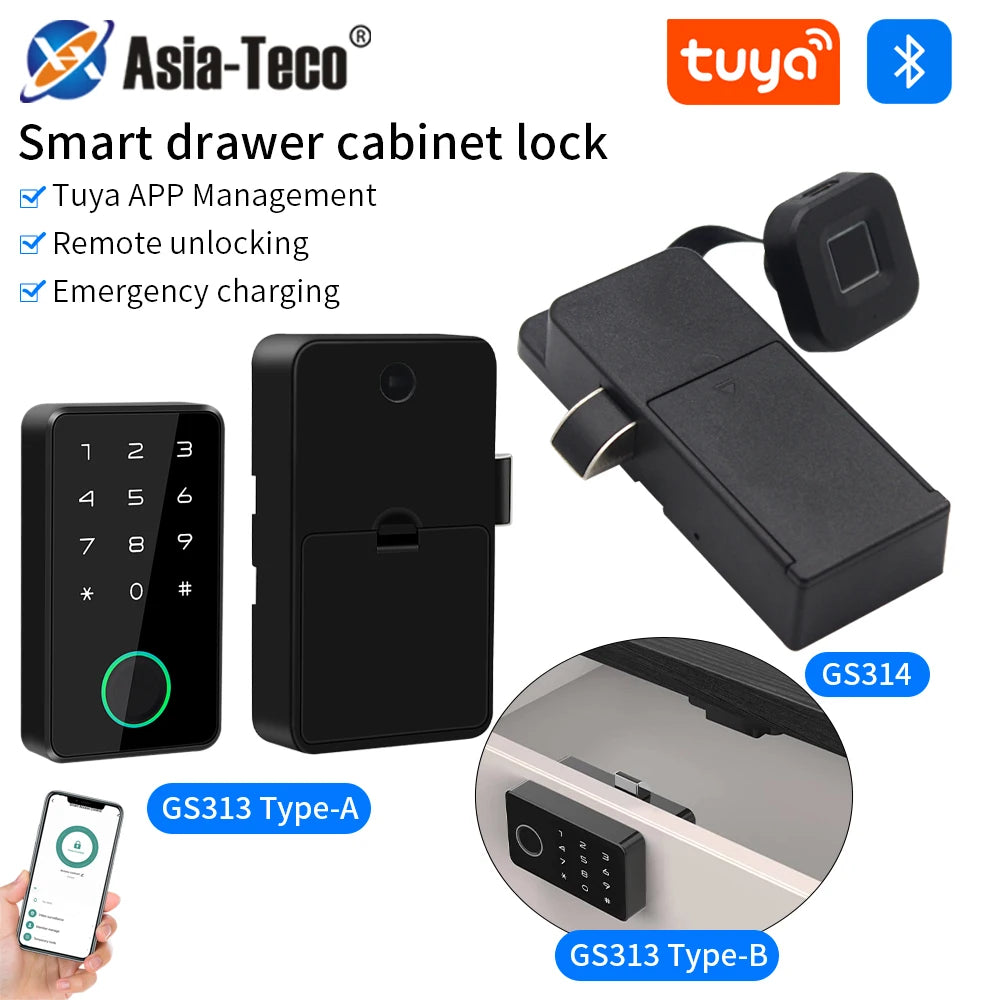 Fingerprint Smart Drawer Cabinet Invisible Lock Tuya APP Ic Card Unlock No-Hole Cabinet Furniture Electronic Keyless Sensor Lock Vue