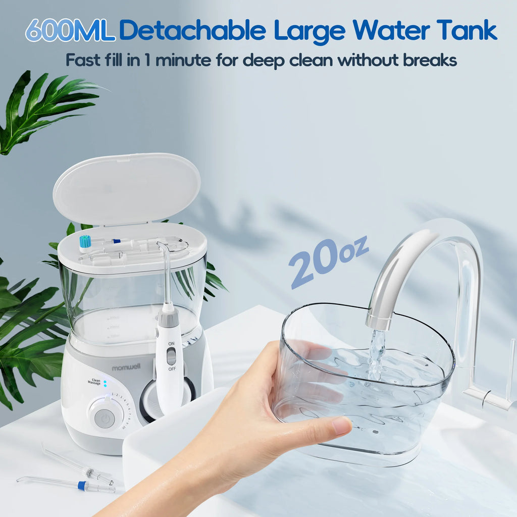 Home Water Flosser, 10 Adjustable Pressures,600 ml Large Capacity,6 Home Nozzles Professional Oral Irrigator for Teeth Clean Vue