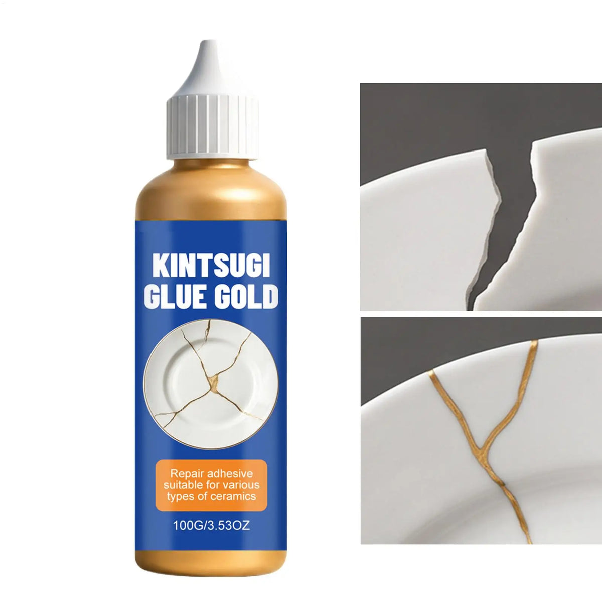 100g Porcelain Repair Glue Strong Gold Food Safe Agent Adhesive Strong Clay Adhesive for Bathtub Bathroom Countertop Floor Sink Vue