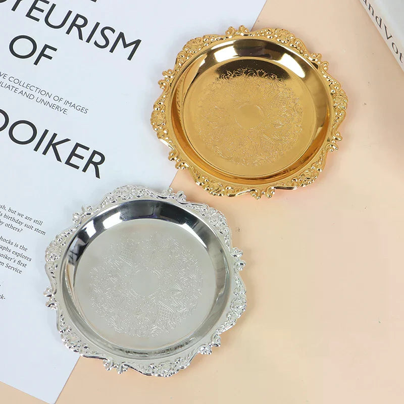 Silver Golden Iron Tray Glossy Plate Decoration Ornaments Buffet