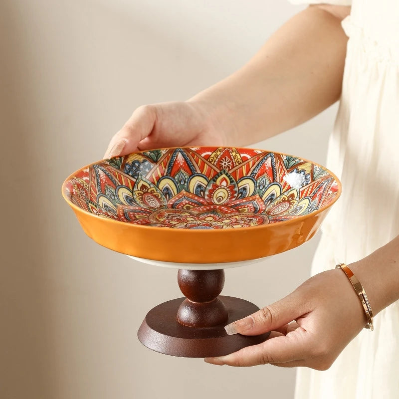 Ceramic Fruit Tray Boho Vintage Premium Serving Plate Coffee Table Snacks Centerpiece For Living Room Kitchen Gifts For Couples Vue