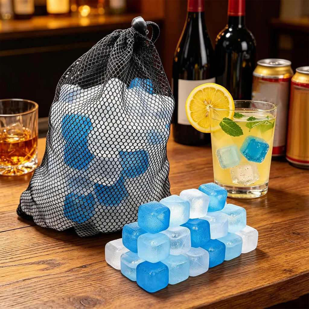 100Pcs PE Reusable Ice Cubes, Slow Melting Refreezable Cooling Blocks, Stainless Steel Whiskey Stones For Coffee Cocktail Juice Vue