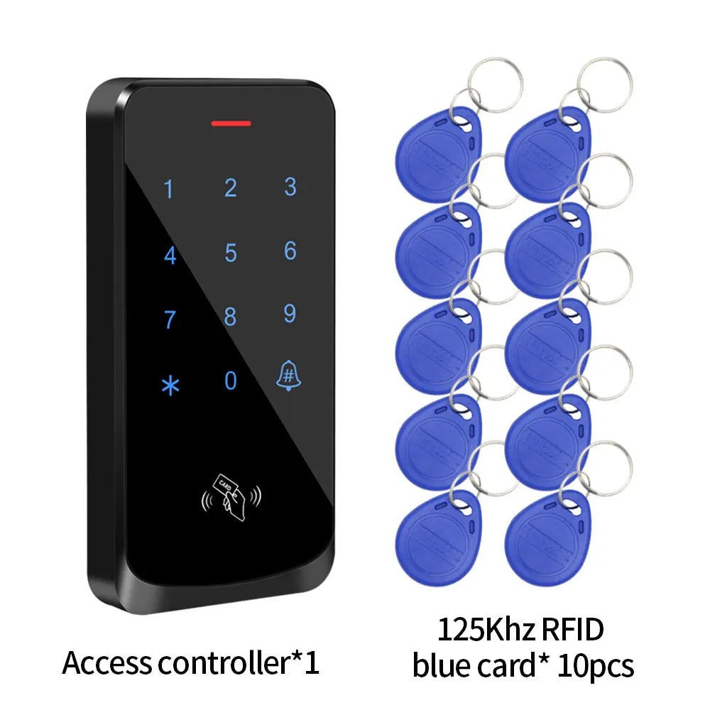 125Khz Access Control Keyboard Outdoor Access RFID Keypad Touch Backlit IP67 Waterproof EM Card Door Lock Opener Wiegand Reader Vue T9-Black-10card